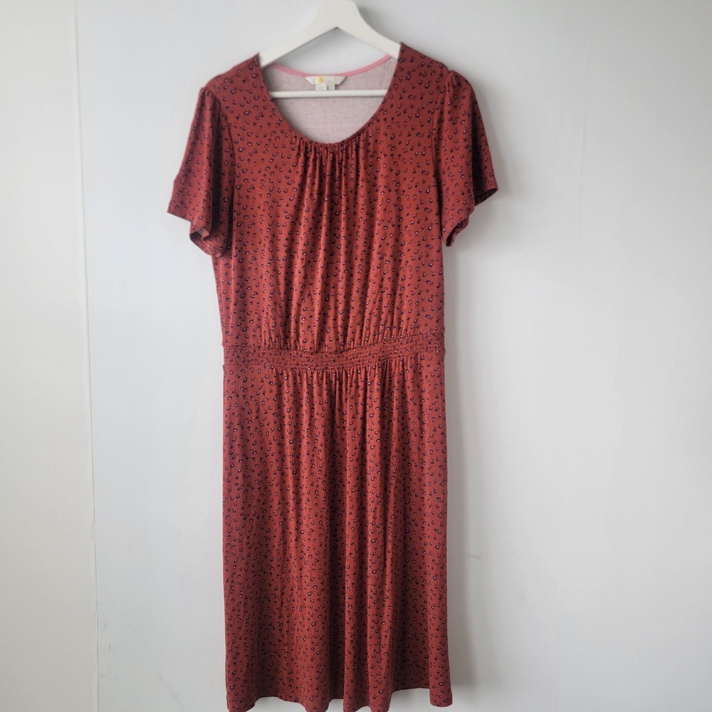 Boden women's Red Ditsy Floral Evangeline Jersey Dress size 8R short sleeve